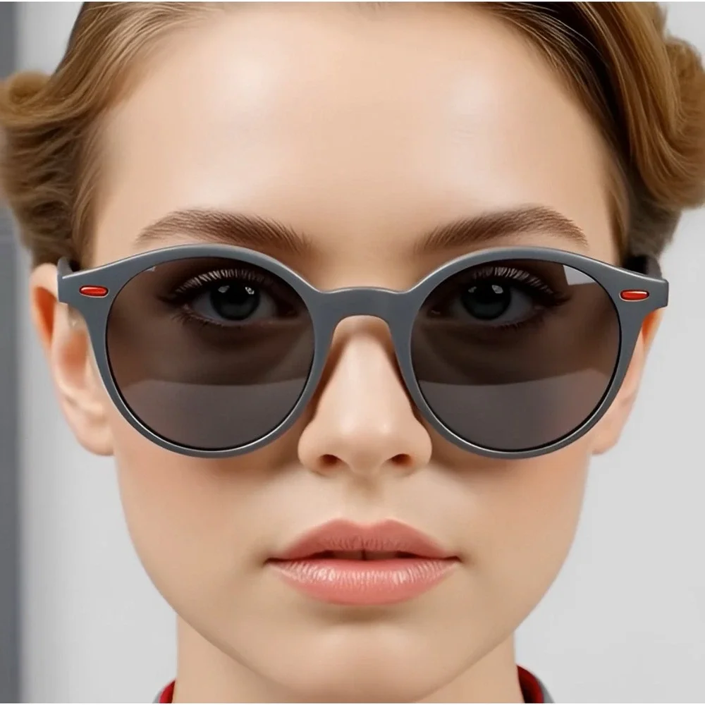 Women Polarized Sunglasses Frame Gray Black Red Accents Luxury Eye Wear Lentes‎